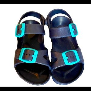 New Toddler Navy Blue Sandals w Aqua Blue buckles